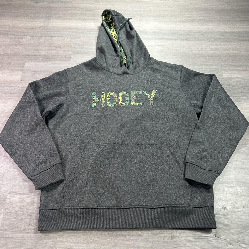 Hooey Hoodie Mens Large Gray Fleece Pullover Sweatshirt Camo Lined Hood Logo